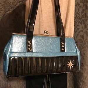 Lux de Ville Blue Rockabilly Purse Leopard lining